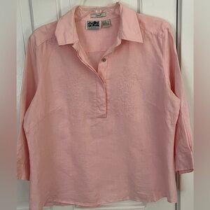 Edward Pink 100% Irish Linen Embroidered & Sequined Tunic Top XL Cottagecore